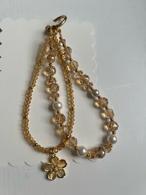 Brown Amber Gold Keychain Bag Charm Bag Keychain Phone Holder Crystals Beads